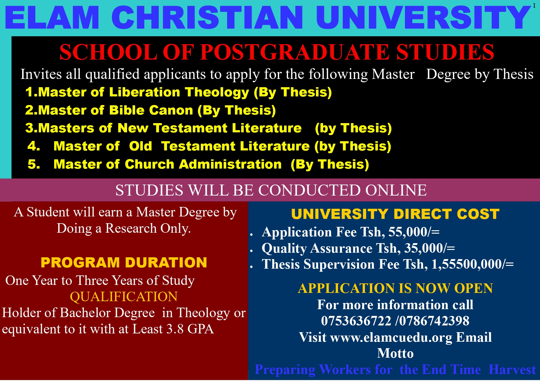 ANNOUNCEMENT FOR APPLICATION OF MASTER DEGREE BY THESIS